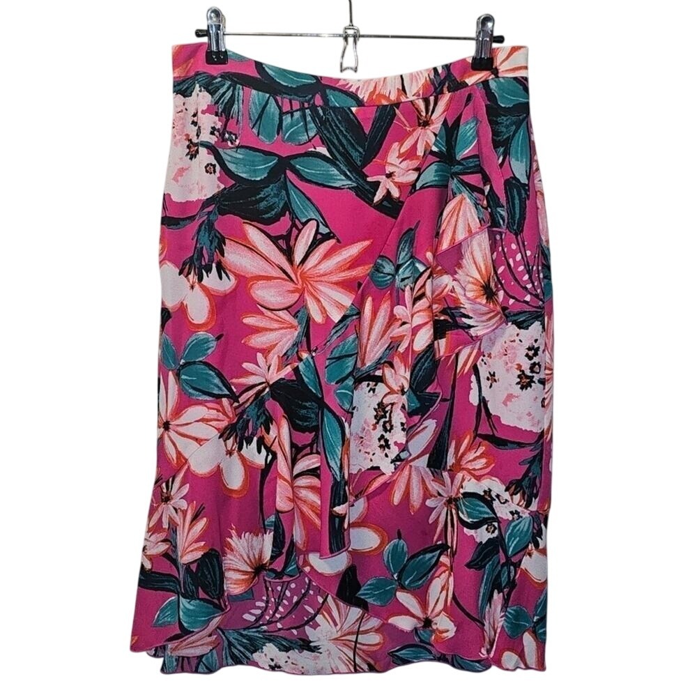Ann Taylor Factory Barbie Pink Green Floral Ruffle Skirt Size 8